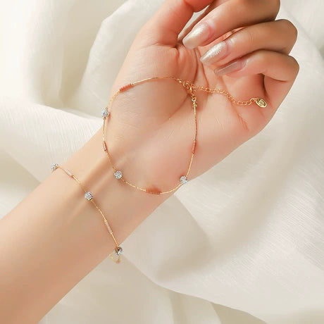 Stylish and versatile stainless steel bracelet featuring unique rhinestone-studded beads and Japanese seed beads—a chic Shamballa-style accessory for women.